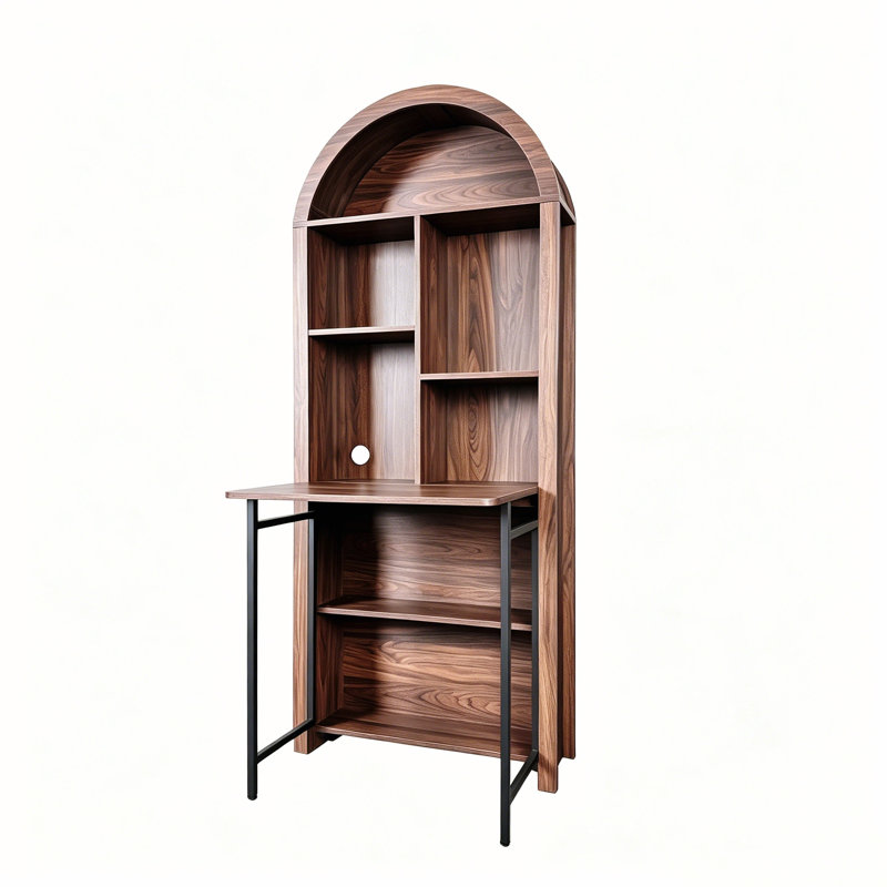 Bureau pliant avec grande bibliothèque arquée et tablettes de rangement