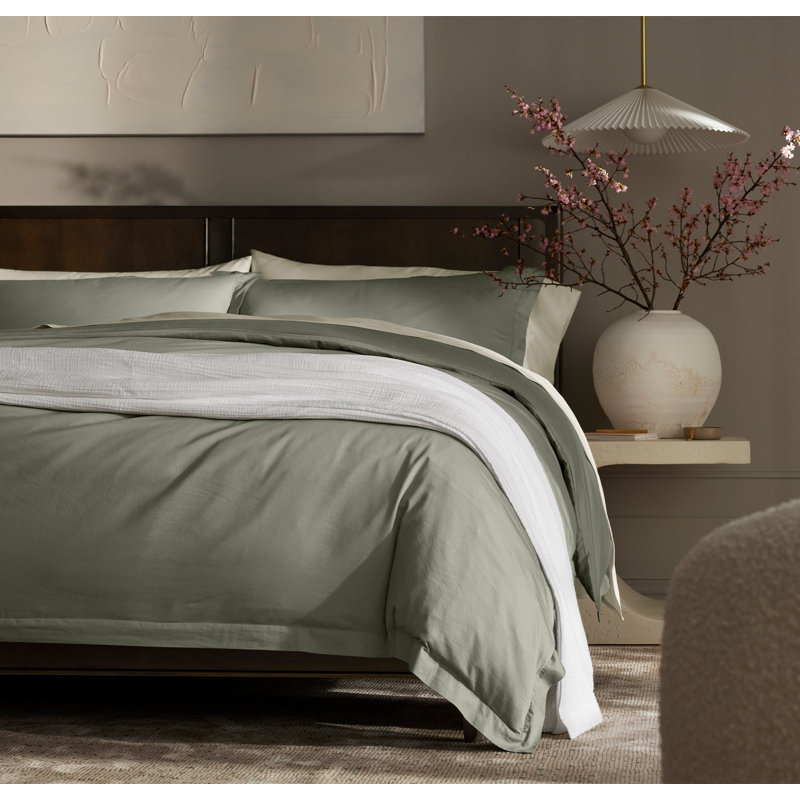 Signature Hemmed Duvet Set, Sageleaf, Twin Duvet Cover + 1 Standard Sham