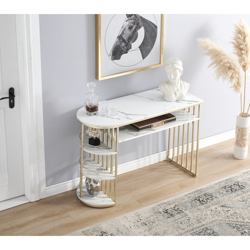 Patrisa 44.8" Modern Console Table  with Storage and Faux Marble Veneer