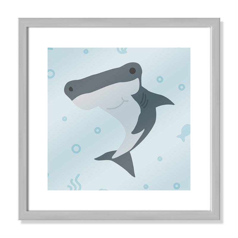 Impression sur papier Happy Hammerhead, H 16 po x l 16 po x P 1,18 po, Encadré de boîte argent