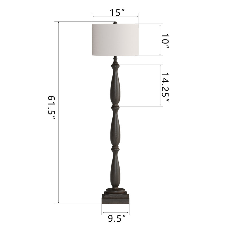 62" Vintage Brown Resin Floor Lamp with Foot Switch & Linen Drum Shade Traditional Standing Lamp for Living Room, Bedroom & Reading Corners