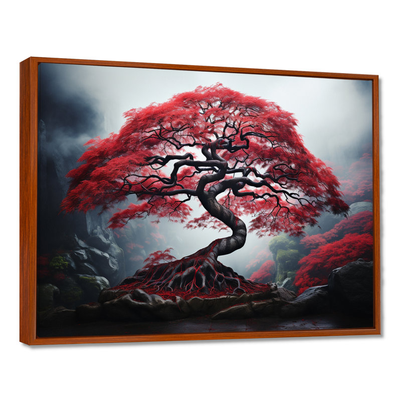 Érable japonais rouge - art mural sur toile Japon, 16" H x 32" W, Cadre flottant brun