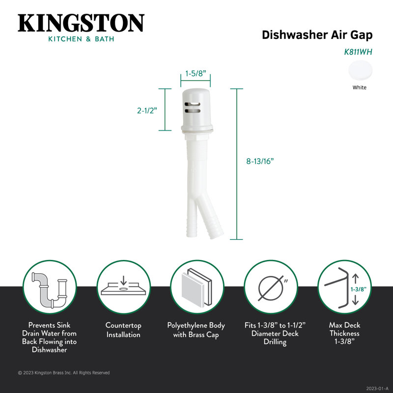 Écart d'air pour lave-vaisselle avec couvercle en laiton Kingston, Blanc