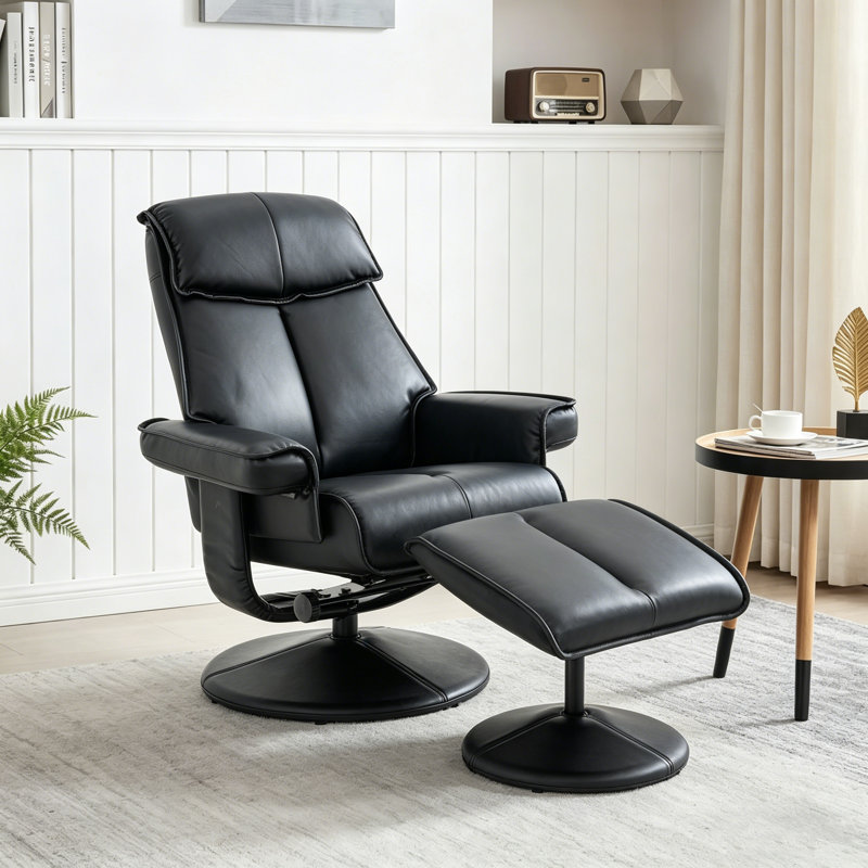 Meleri 26" W Faux Leather Swivel Recliner and Ottoman with Metal Base