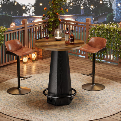 39.4" H Round Bar Table, Wood Bistro Cocktail Table with Solid Pedestal