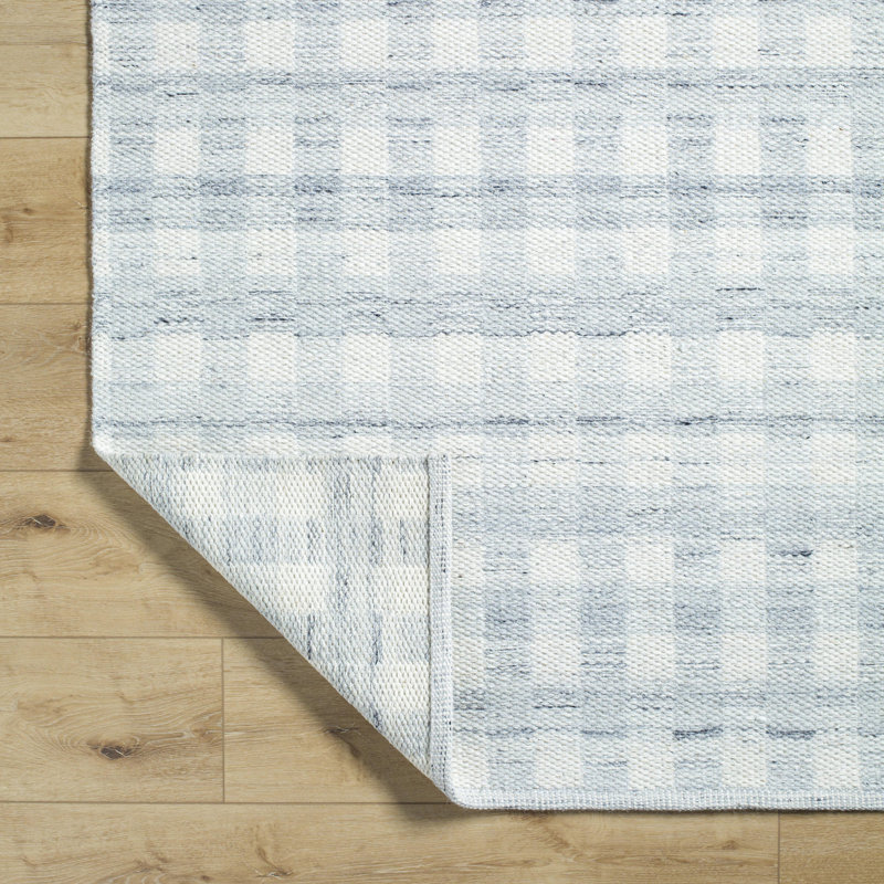 Lavande Plaid Wool Area Rug in Gray, Runner 2'6" x 8'
