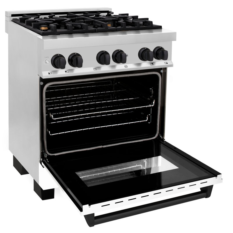 ZLINE Autograph Edition 30 in. 4.0 cu. ft. Legacy Dual Fuel Range with 4 Burner Gas Cooktop and Electric Convection Oven in Stainless Steel with White Matte Door