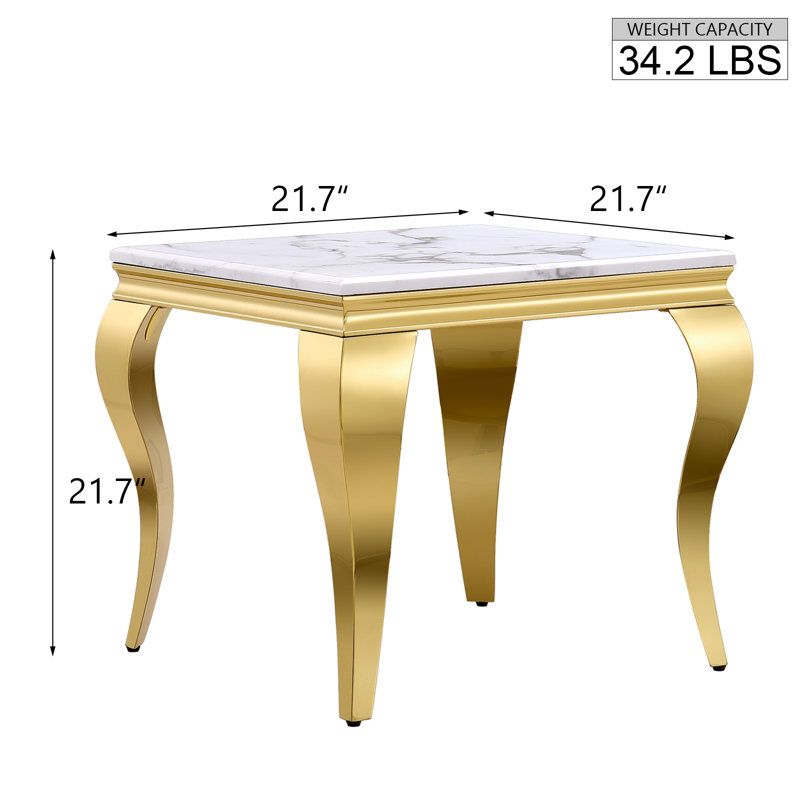 Table de bout Visconti de 23,6 po de hauteur, Or, Blanc