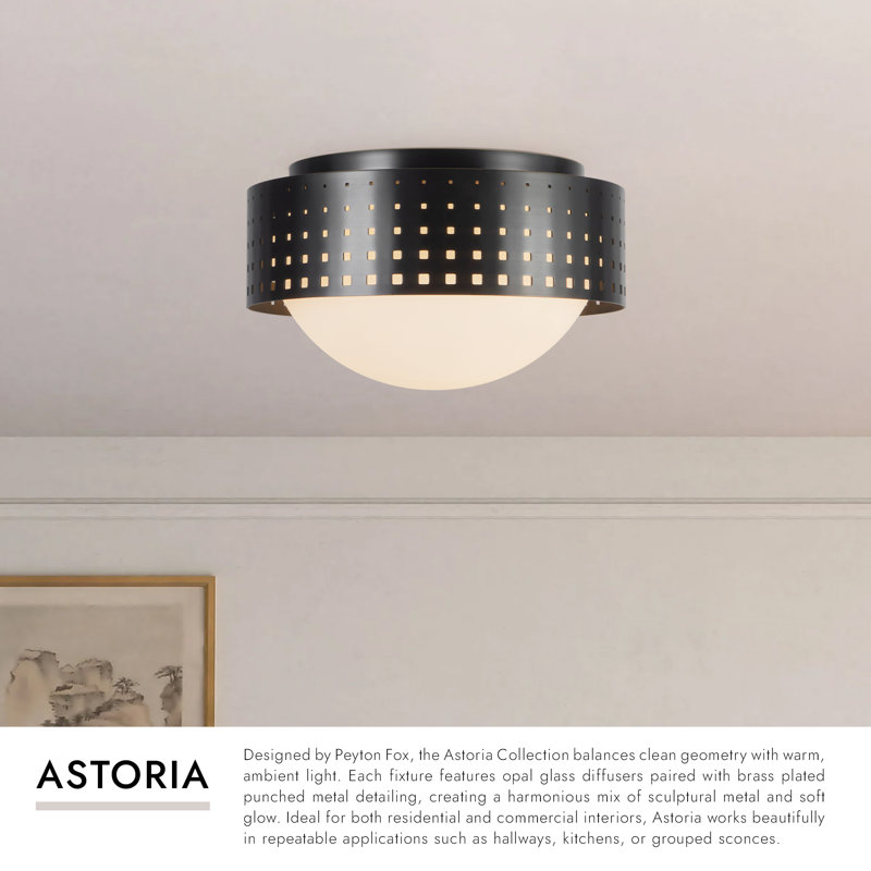 Astoria 10-in Black Flush Mount, Antique Brass