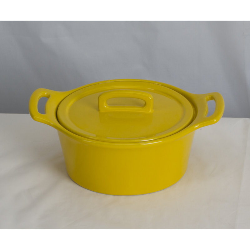 Casserole ronde en grès avec couvercle Omniware, Jaune, Grand