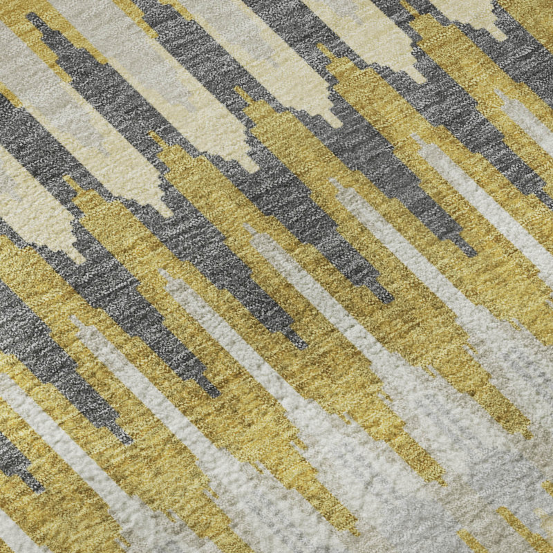 Premium Machine Washable Prisco Gold Rug, Rectangle 2'6" x 3'10"