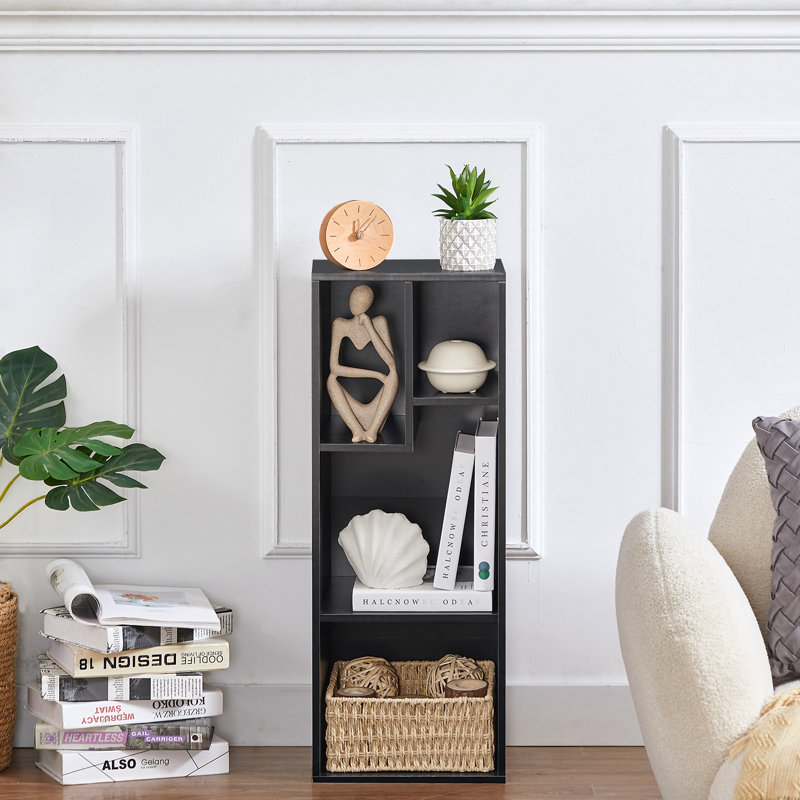 4-Layer Irregular Open Shelf Bookcase, Black
