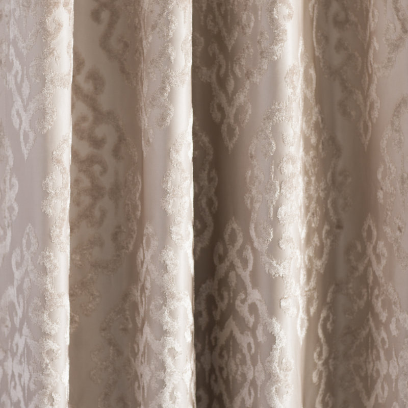 Champagne Jacquard Damask Blackout Grommet Top Drapes, 50 x 108 in
