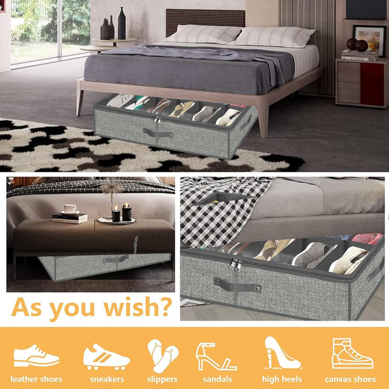 Linen-Like Grey Under Bed Shoe Storage Organizer Set