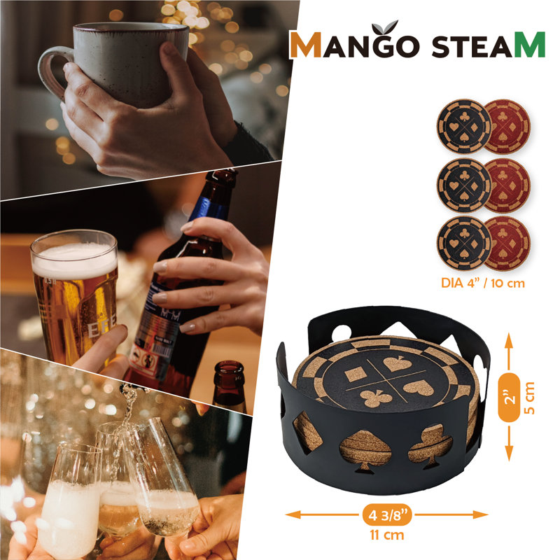 Ensemble de sous-verres à poker avec support, Noir