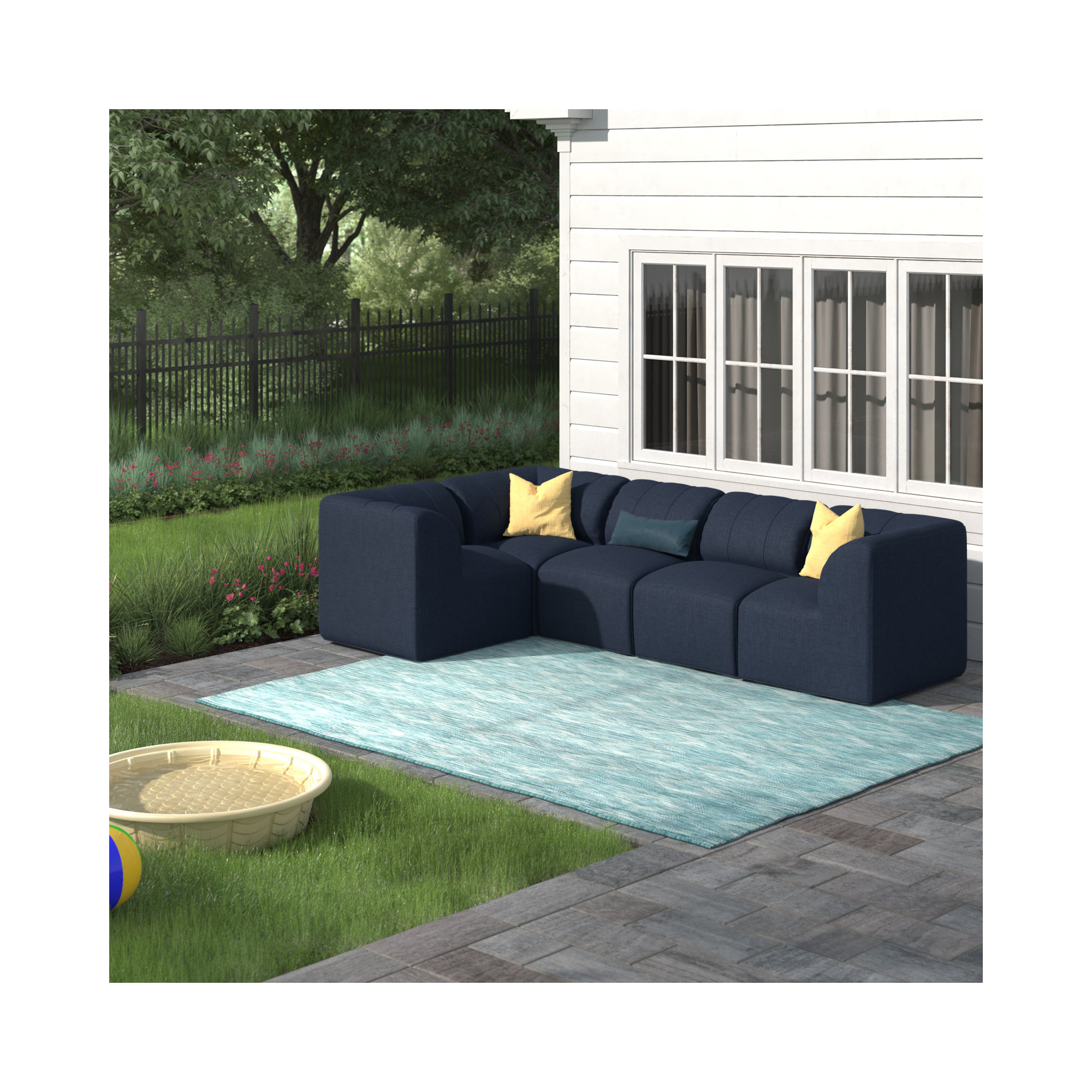Praia 102" Sunbrella® Modular Outdoor Sofa, Canvas Navy Sunbrella® Canvas