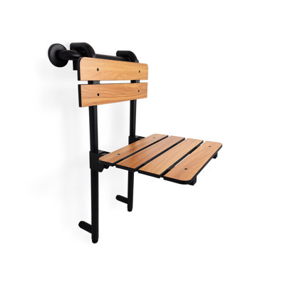 Banc de douche portatif en teck avec barre d'appui 18 po