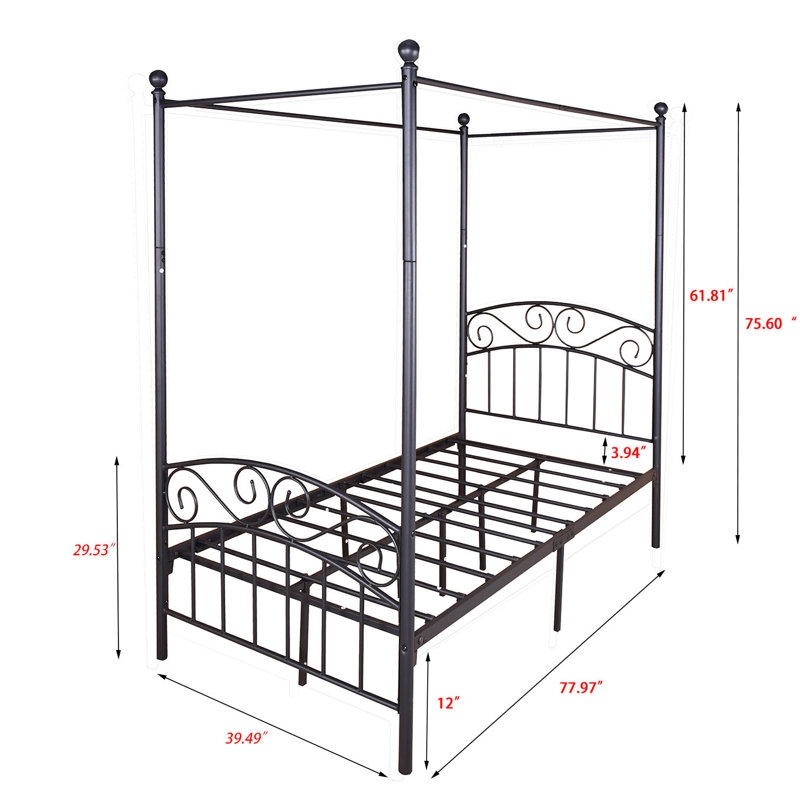 Metal Canopy Bed, Black, Queen