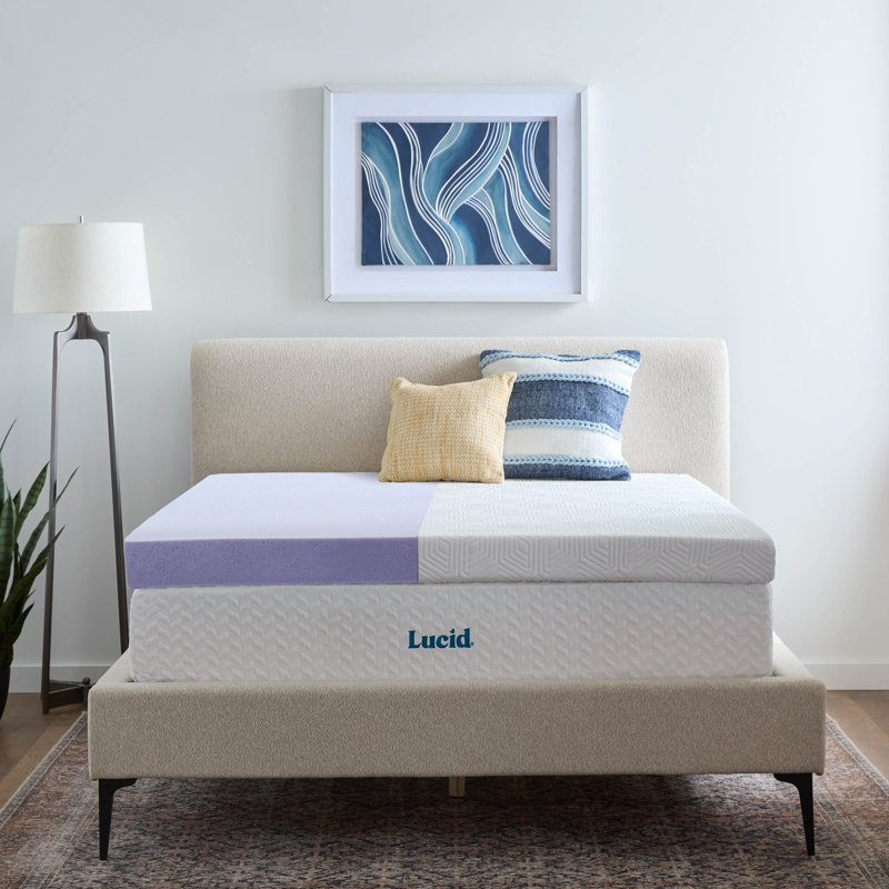 Lucid 4" Lavender and Gel Memory Foam Mattress Topper with cover - Twin XL, Twin XL, 4 inch