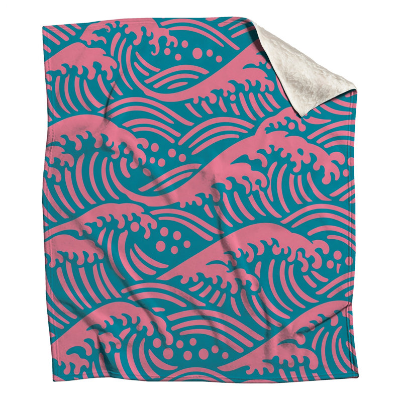 Pink Ocean Waves Blankets, 60in W x 80in H