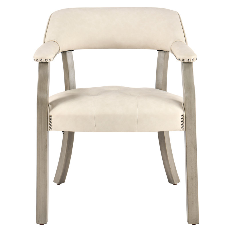 LUMERA Collection Tufted Arm Dining Chair Cream White, Cream White, Granite Green