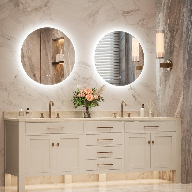 Adorna Round Frameless Backlit Mirror, LED Bathroom Vanity Mirror with Dimmable Brightness, Anti-fog Function, 50000h Lifetime, Shatterproof Film