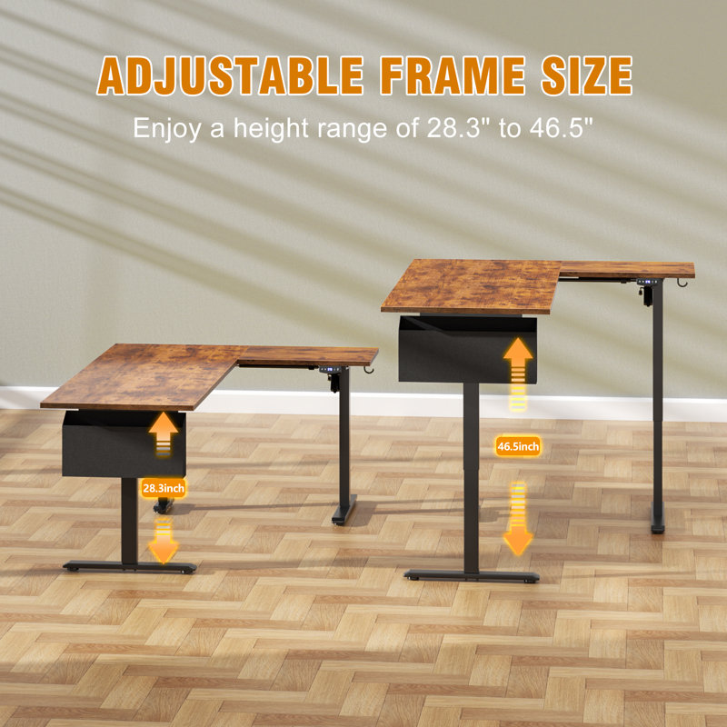 L-shaped Standing Desk – Adjustable Height Electric Desk With Memory Controller, Brown