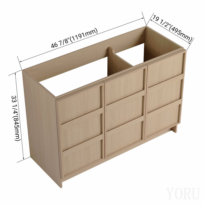 Meuble-lavabo autoportant de 122 cm (119 cm) avec 3 portes d'armoire à fermeture amortie, contreplaqué, chêne des dunes (emballage démonté) - Lavabo non inclus