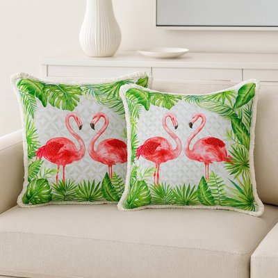 Ensemble de 2 coussins floraux roses / verts