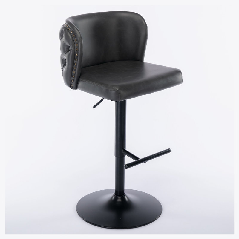 Annajean Adjustable Height Counter Stool, Dark Gray, Black