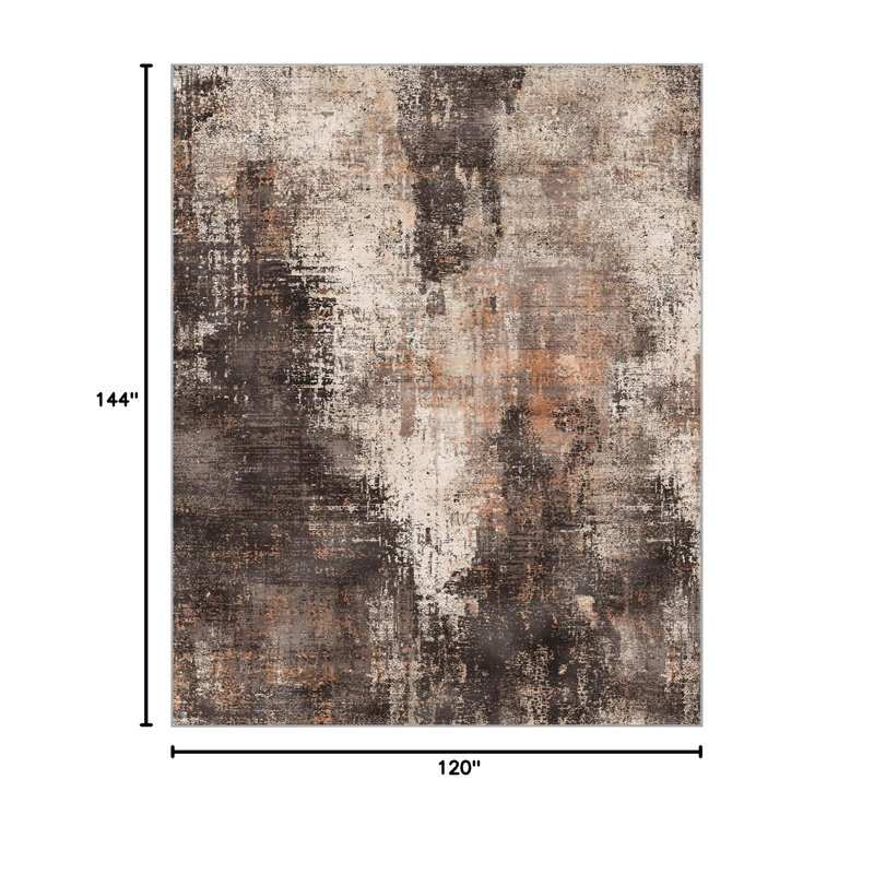 Modern Livid Abstract Low Pile Area Rug, Earthen Brown Carpet Faux Short Pile Area Rug for Dining Room Kitchen Office