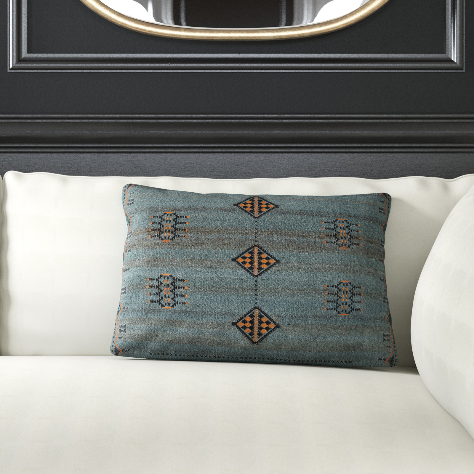 Waldeck Embroidered Wool Lumbar Throw Pillow, Polyester