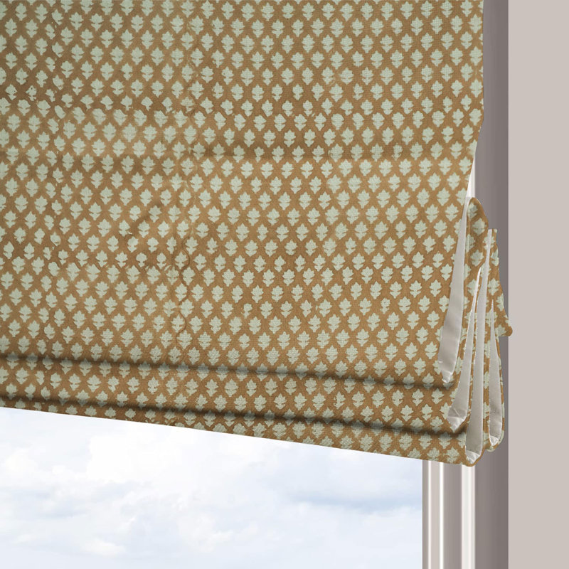 Fabdivine Brown 100% Blackout Pure Linen Roman Shade or Blinds Hand Block Print Floral Perfect for Window Treatment, French Doors, Living or Bedroom, Kitchen, and Hall, Elegant, Tarz