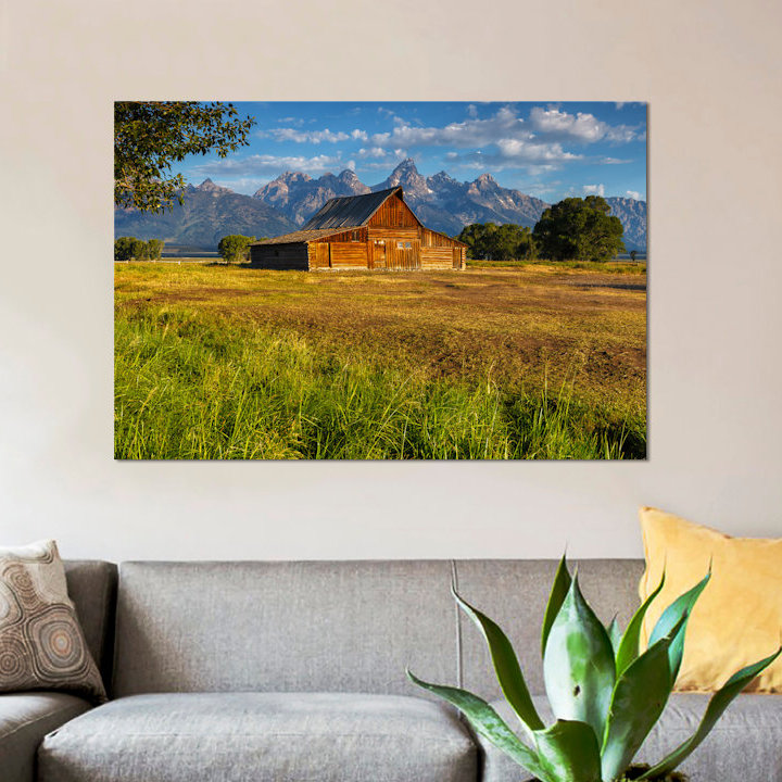 «Grand Teton Barn», reproduction de photo sur toile, H 26 po x l 40 po x P 1,5 po, Pas de tapis, Toile tendue
