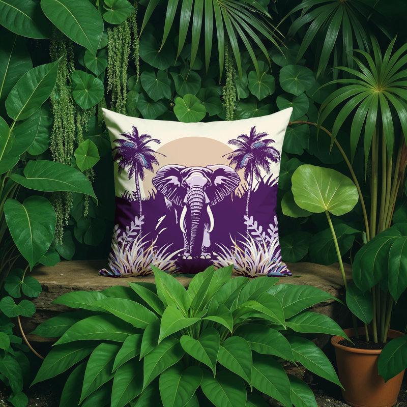 Coussin décoratif intérieur / extérieur Sima Elephant, Carré 17 po, Mauve