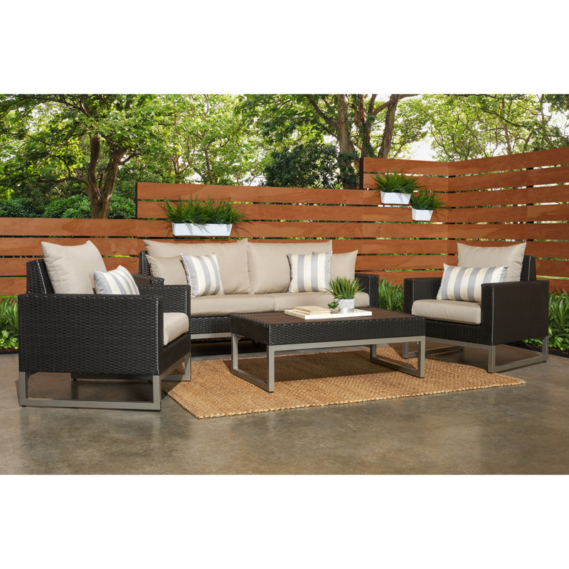 Milo 4 Piece Rattan Sunbrella Sofa Set with Cushions, Canvas Spa Sunbrella® Canvas, Brown