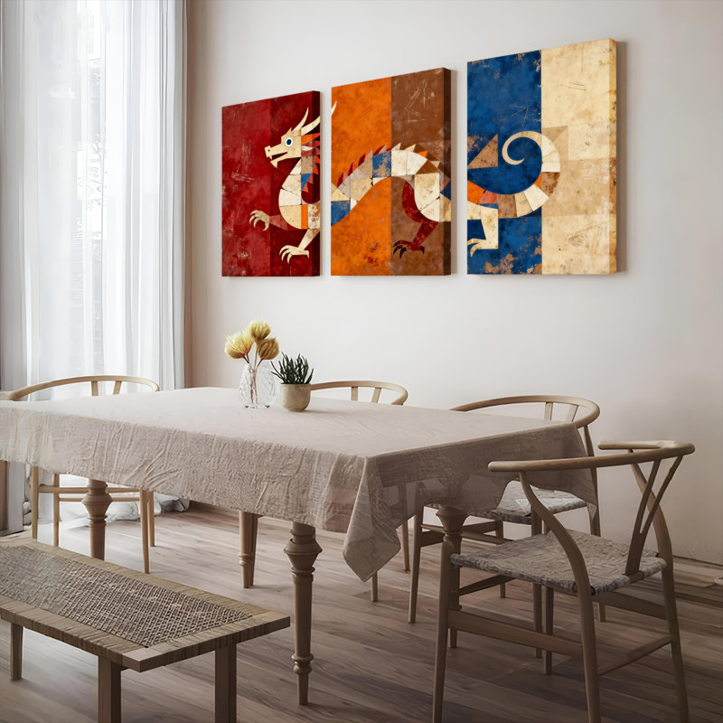 Tableau abstrait géométrique sur toile tendue (paquet de 3), H 30 po x l 60 po