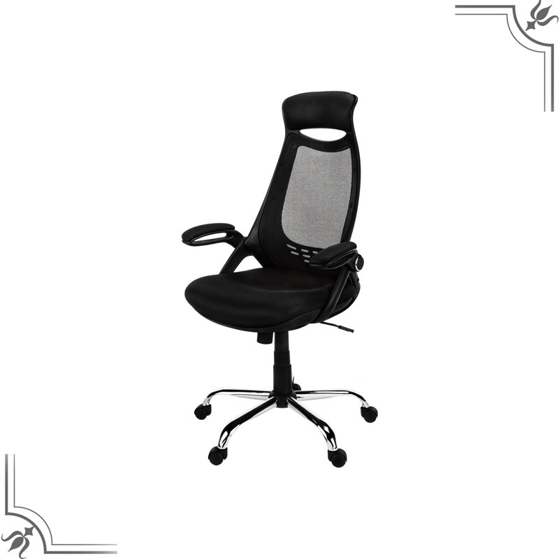 Chaise de bureau à haut dossier avec hauteur réglable et pivotante, ergonomique, filet noir, base en métal pour une utilisation ergonomique à 360 degrés