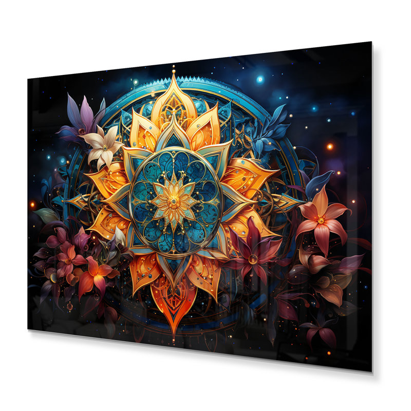 Harmonie mandala art sarcelle orange bouddhiste - décoration murale spirituelle en métal, H 30 po x l 40 po x P 1 po