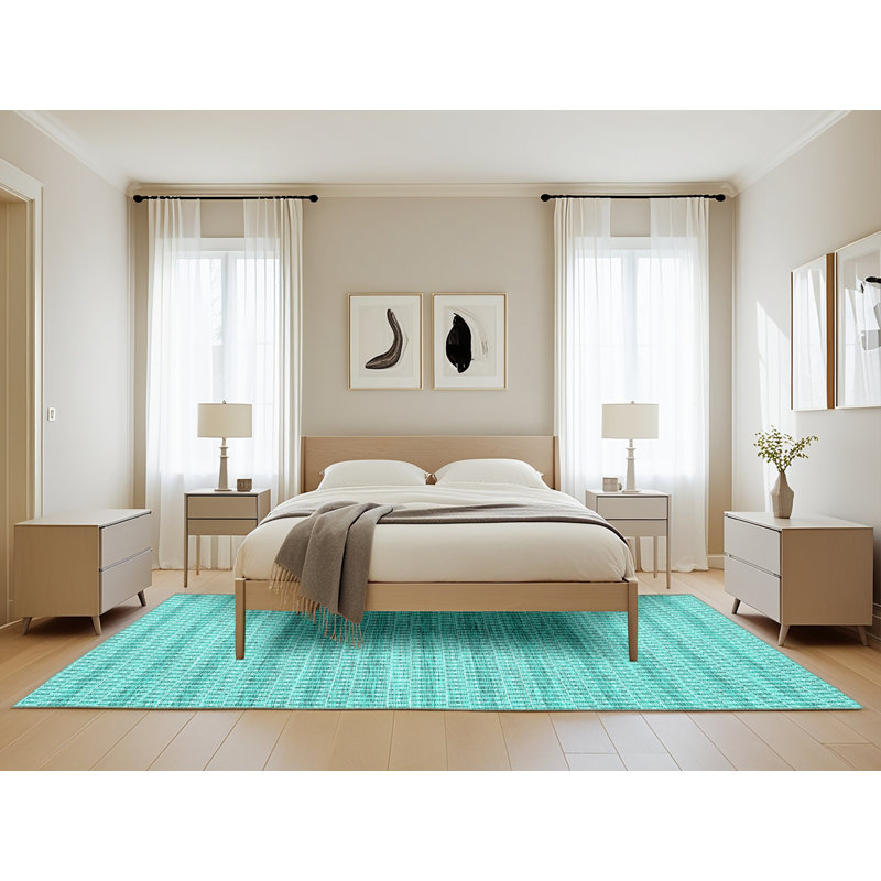 Tapis oriental bleu tissé à la machine en laine / polyester Abilia
