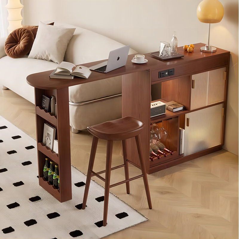 40.16"Retro Brown Solid Wood Extendable Bar Counter