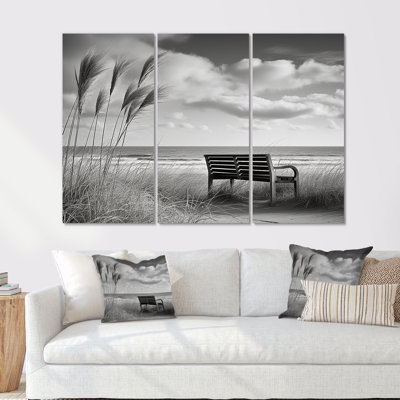 Ensemble de salon art mural noir et blanc à la plage