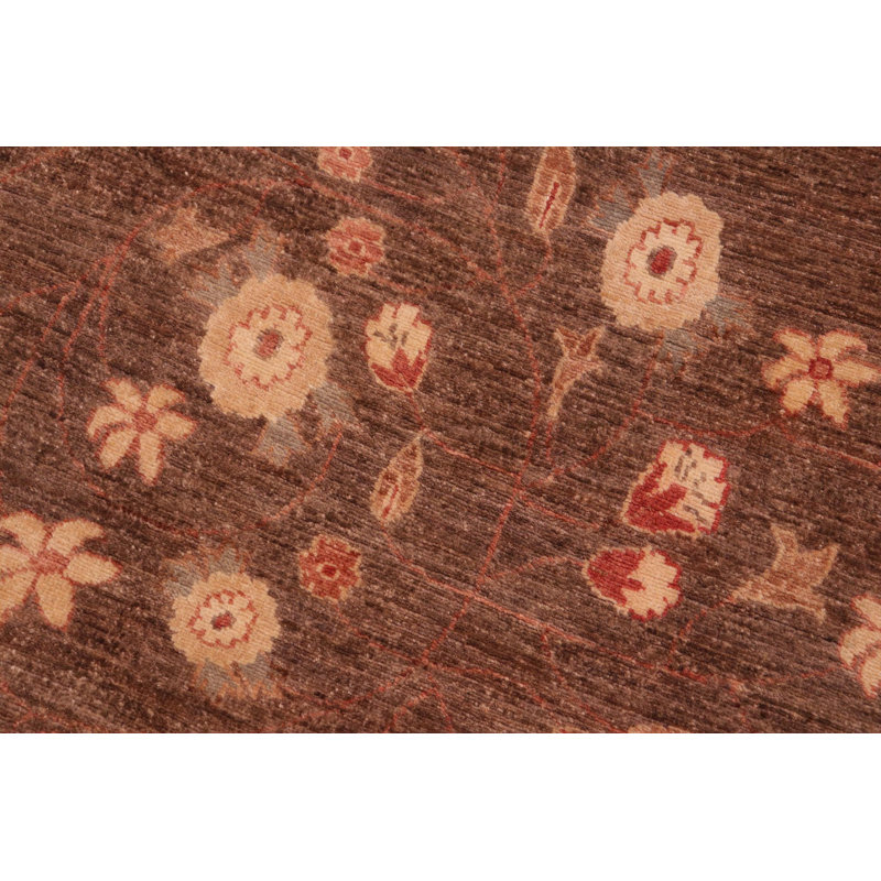 Tapis rouge / jaune / brun en laine noué à la main à motif floral 6 pi 3 po x 8 pi 9 po Kellyanna