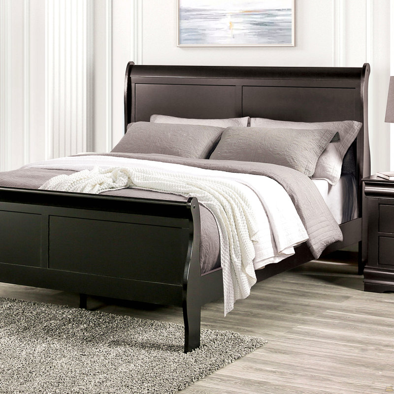 Support de lit pour grand lit 1pc Louis Phillipe, Noir, Grand lit