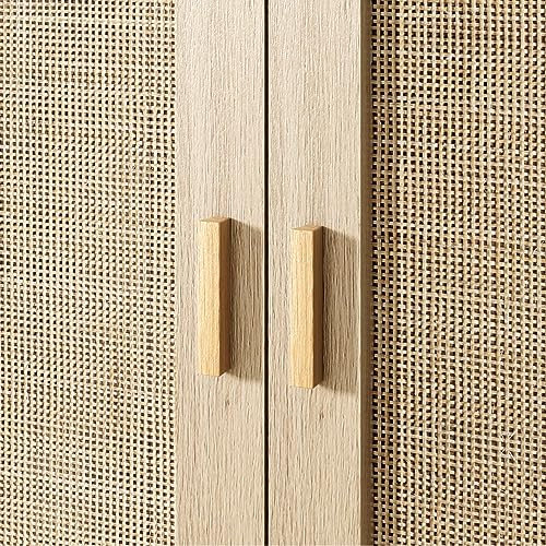 Rattan Sideboard Buffet Cabinets, Sideboard Cabinets with 2 Doors, Modern Accent Storage Console Tables, 2 pcs