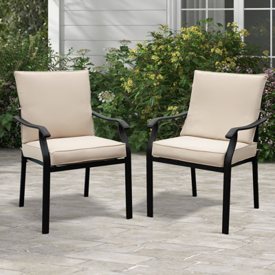 2 Pcs Patio Metal Dining Chairs, Outdoor Wroght Iron Seating Dining Chairs With Thick Cushions, Stackable Bistro Chair For Garden, Poolside, Backyard, by Winston Porter