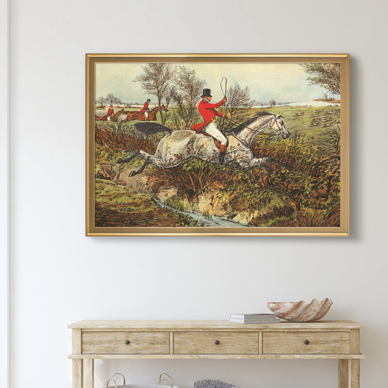 «The English Hunt I», reproduction d'art graphique sur toile, Doré, H 30,5 po x l 42,5 po x P 1,5 po