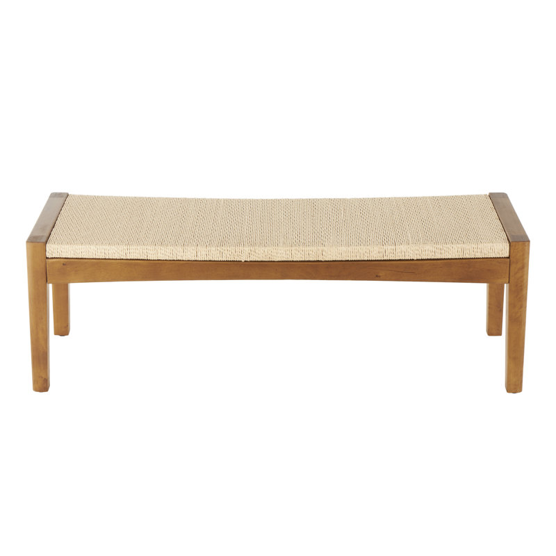 Yank Wood Handmade Traditional Brown Bench with Rope Wrapped Seat