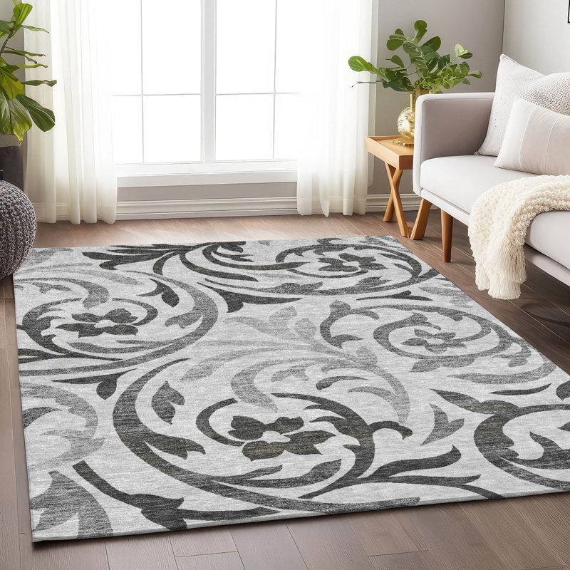 Tapis gris Prisco lavable à la machine de qualité supérieure, Rectangle 9 pi x 12 pi