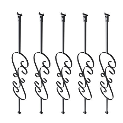 Balustres d'escalier en métal, broches de rampe décoratives en acier galvanisé de 44 po x 1/2 po, paquet de 5 balustres de terrasse en forme de S, rampe d'escalier en spirale noire satinée creuse avec chaussures et vis